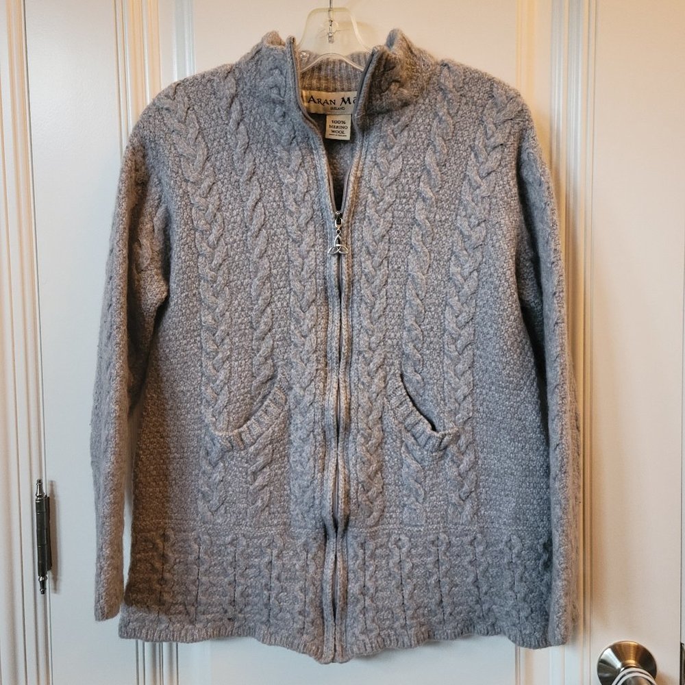 Aran Mor 100% Merino Wool Full Zip Cardigan